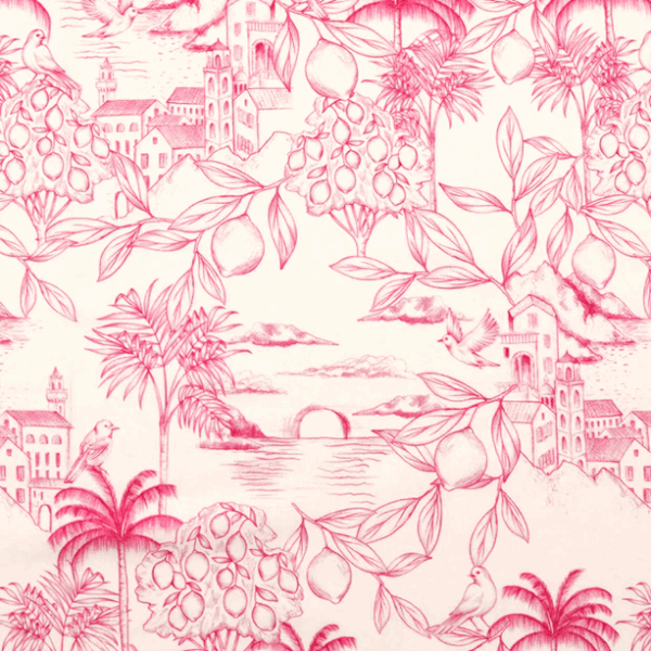 Bomullstyg Drömmarnas land rosa/vit fg 3