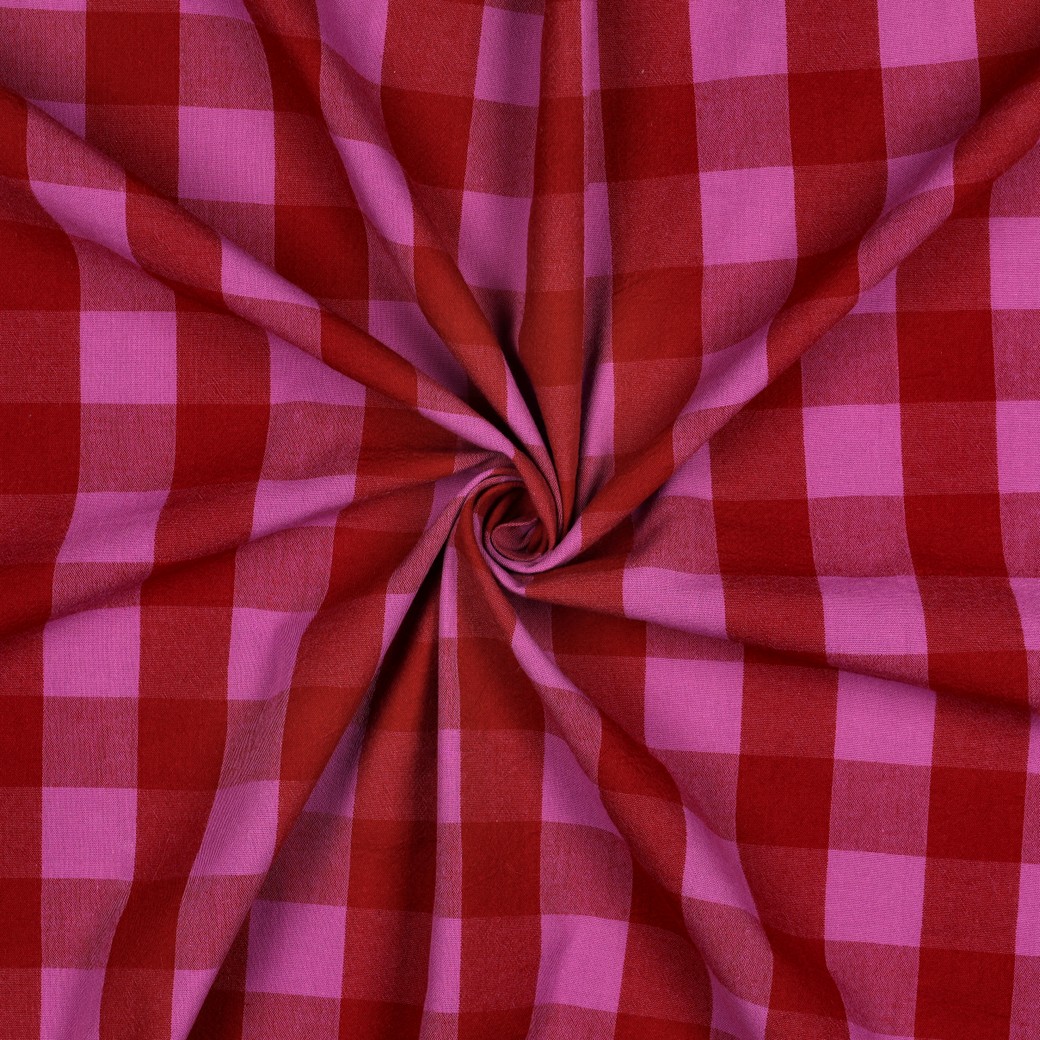 Bomullstyg Claras ruta cerise/röd fg 3