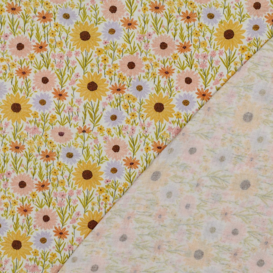 Muslin Solblomster gul/lila fg 1 - Bild 2