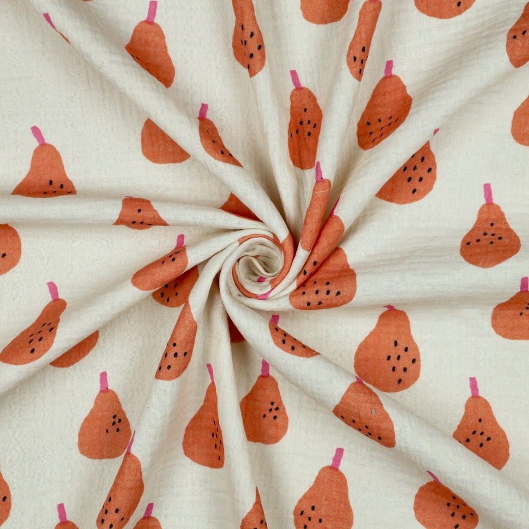 Muslin Päronprick natur/korall fg 12