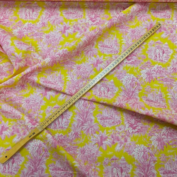 Bomullstyg Maharani limegul/cerise fg 2
