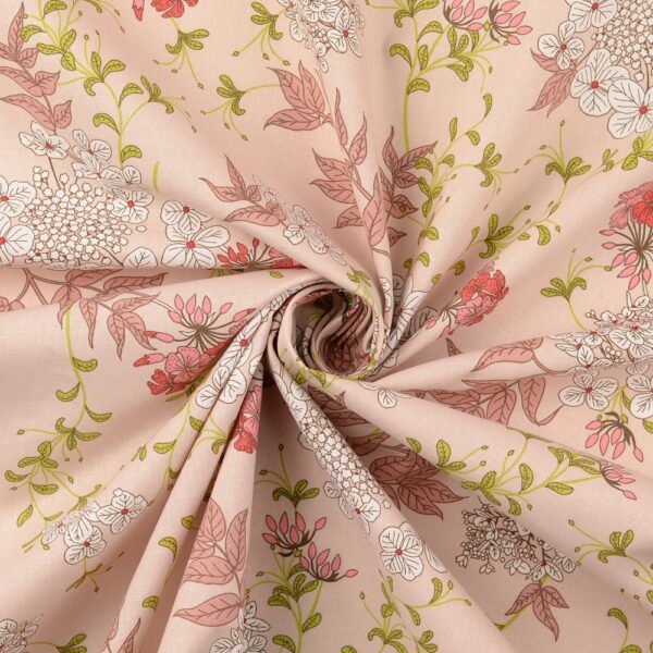 Bomullstyg Blomsjäl beige/rosa fg 1