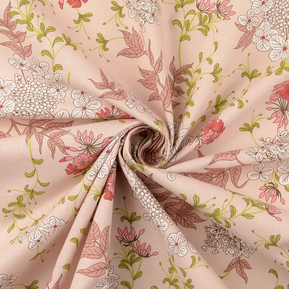 Bomullstyg Blomsjäl beige/rosa fg 1