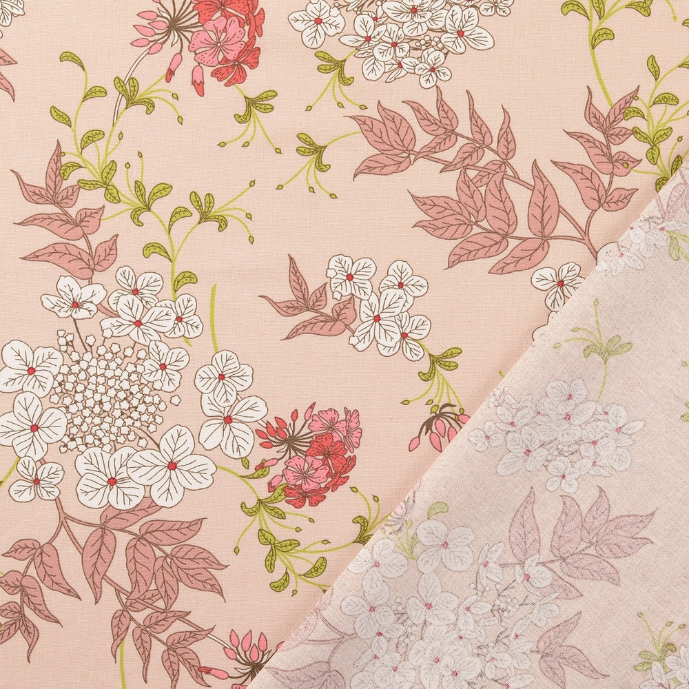 Bomullstyg Blomsjäl beige/rosa fg 1 - Bild 2